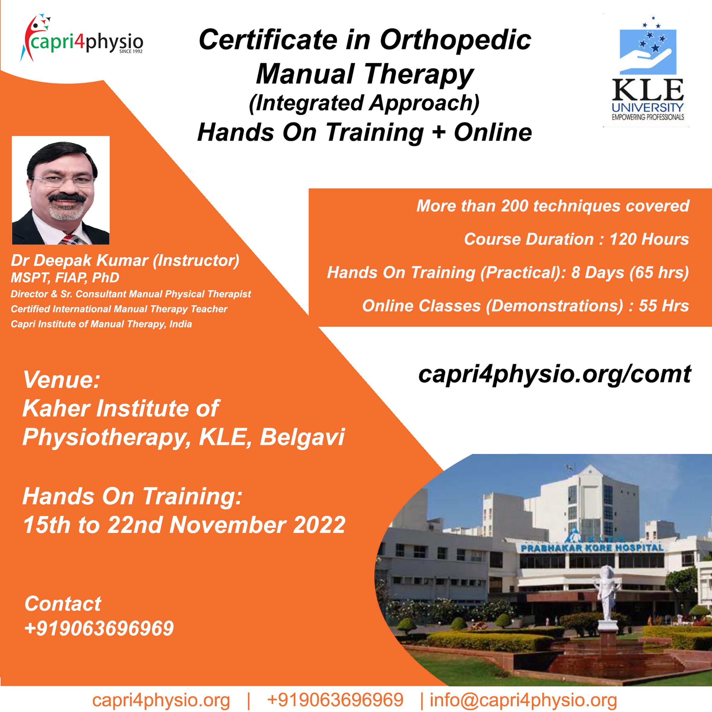 KLE : Certificate in Orthopaedic Manual Therapy (Hands On + Online)